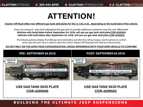 Jeep Wrangler Skid Plate System - Skinny Tank Only (2018-2020, JL)