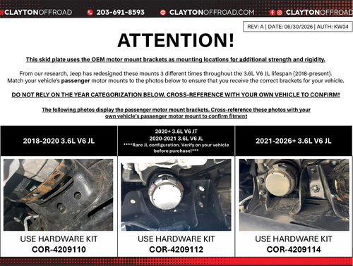 Jeep Wrangler 3.6L Skid Plate System - Fat Tank Only (2018, JL)